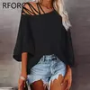 Blusa chique de um ombro feminina, manga batwing sólida, Off Criss Cross, tops soltos, 2021