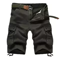 Shorts de praia xadrez casual masculino, calça curta militar, bermuda masculina, macacão de carga, sem cinto, moda, verão, 2024