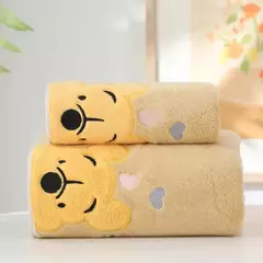 Winnie Bear Bath Towel Set para Crianças, Macio e Absorvente, Coral Velvet, Home Wash, Desenhos animados na internet