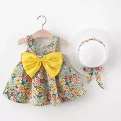 Conjuntos de roupas de verão para bebês, vestido sem mangas, calças curtas e vestido, patchwork listrado, fofo, 6-24M, 2 pcs, 2023