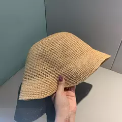 Natural Raffia Straw Bucket Hat para senhoras, crochê artesanal, Floppy Fisherman Caps, primavera, verão, praia - comprar online