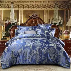 Imagem do High End Jacquard Bedding Set, Luxo, Europeu, Conjuntos de cama de casamento, Rainha, American Satin, Double Duvet Cover,