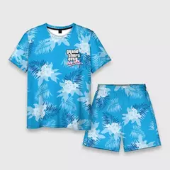 Conjunto de shorts de praia de verão masculino, roupas de homem extragrande, Game Grand Theft Auto 3D Palm Tree Print, GTA T-shirt, 2 Pcs Set - Wolf Magazine