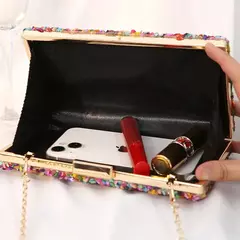 Alta qualidade carteira de pedra colorida para mulheres, sacos de noite festa de casamento, cadeia banquete saco, telefone crossbody, designers de luxo, 2024 na internet