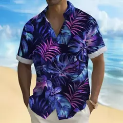 Camisa de praia masculina com impressão 3D, manga curta, extragrande, botão, solta, casual, havaiana, rua, diário, moda verão - Wolf Magazine