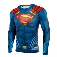 Imagem do Camiseta de manga comprida super-herói masculina, impressão digital 3D, camisa apertada, ao ar livre, corrida, fitness, ginásio