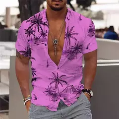 Camisa Havaiana Masculina com Estampa 3D de Coqueiro, Camisa Praia Confortável, Top Manga Curta, Moda Casual, S-6XL