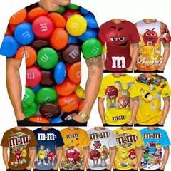 M & m's-Feijão Chocolate Masculino e Feminino T-shirt Estampada em 3D, Casual, Gola Redonda, Manga Curta, Engraçado, Camiseta Infantil, Tops Fofos - loja online