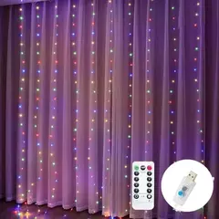 Luzes de natal led luzes de cortina de fadas 8 modo remoto usb festão decoração de natal para casa férias lâmpada de ano novo - comprar online