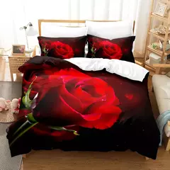 Imagem do Rosas vermelhas conjunto capa de edredão rainha tamanho rei completa 3d conjuntos cama flor fronha colcha roupa única cama dupla 220x240 200x200