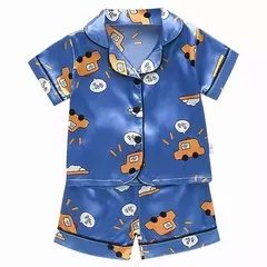 Imagem do Pijama de manga comprida para meninos e meninas, roupa de casa confortável, calças de seda novas, primavera e outono, 0-4 anos