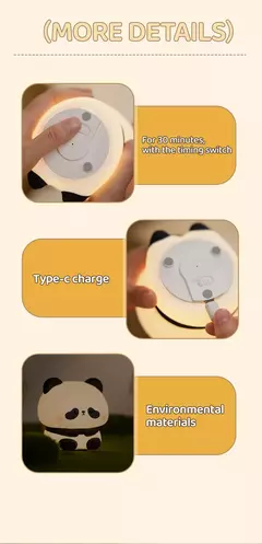 Imagem do Panda led night light bonito silicone night light usb recarregável toque noite lâmpada quarto cronometragem decoração presente das crianças