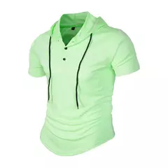 Esportes Fitness masculino com capuz camiseta de manga curta, blazer de verão, camisa americana Henry, comércio exterior - comprar online