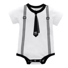 Imagem do Bebê recém nascido Roupas de Verão Cavalheiro Rompers 0-12M Infnat Meninos Macacão de Algodão Masculino Bebe Roupas Corporais Gravata Impressão Manga Curta