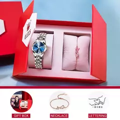 OLEVS-Relógio de quartzo para mulheres, aço inoxidável sólido, mostrador digital, pulseira elegante impermeável, espelho losango, conjunto presente