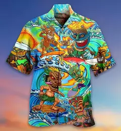 Imagem do Camisas Tiki de mangas curtas masculinas, estampa 3D, tendência legal da moda, tops havaianos para festas na praia, tops soltos e respiráveis, 2024