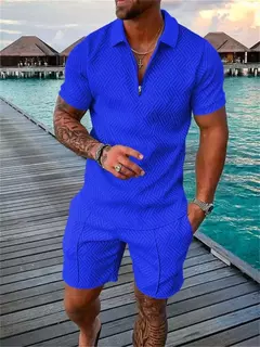 Conjunto de camisa polo e shorts monocromático impresso em 3D masculino, agasalho com zíper, camiseta extragrande, ternos, roupas, moda verão, 2 peças - Wolf Magazine