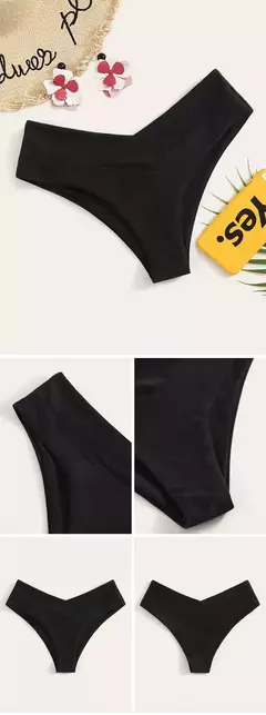 Tanga brasileira de biquíni para mulheres, semi-banho, roupa de praia sexy V cheeky, banho preto para senhoras, natação