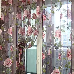 Tule Floral em Cortinas Puras, Tratamento Janela, Painel Persianas, Sala de estar, Quarto, Cozinha, Sombra, Roxo, Peônia - loja online