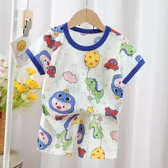 Conjunto de pijamas com estampa de dinossauro para meninos e meninas, camiseta e shorts infantis, terno infantil, verão, novo, 2 peças - comprar online