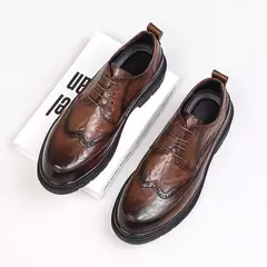 Plataforma de couro coreana Oxfords para homens, deslizamento, fundo grosso, sapatos masculinos de derby, mocassins casuais, dedo do pé quadrado, sapatos formais