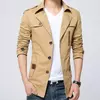 Trench coat masculino de algodão puro, blusão azul, sobretudo longo e fino, gola virada para baixo, jaqueta casual, New Wash, outono