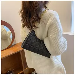 Imagem do Bolsa feminina com padrão de diamante, luxuoso couro PU, cor sólida, bolsa de ombro de nicho, tendência feminina, bolsa para telefone axilas