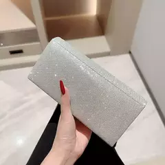 Imagem do Bolsas de cetim luxuosas para mulheres, bolsa de embreagem banquete lantejoulas, ouro e prata, bolsa para festa de casamento, corrente elegante