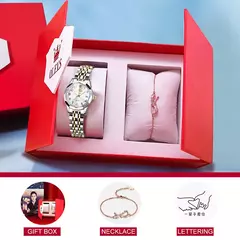 OLEVS-Relógio de quartzo para mulheres, aço inoxidável sólido, mostrador digital, pulseira elegante impermeável, espelho losango, conjunto presente na internet