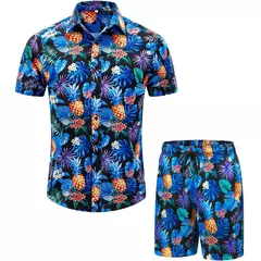 Conjunto de camisa de praia casual de verão para homens, manga curta, estilo havaiano, estampado, shorts, design com cordão, moda, roupas masculinas - comprar online