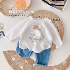 Camiseta infantil de manga comprida, algodão puro, camisa base, desenho animado estampado, primavera e outono, bebê, meninos e meninas - comprar online