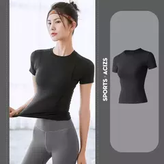 Top de ioga de manga curta respirável para mulheres, esporte Fitness, treino, corrida, secagem rápida, ginásio camiseta, novo, 2024 - loja online