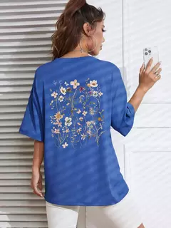 Lindos clusters de flores femininos estampa camisetas de algodão, tops casuais respiráveis macios de manga curta, roupas de rua soltas e confortáveis - comprar online