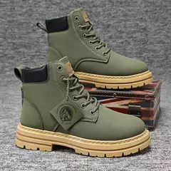 Imagem do Bota de tornozelo com renda masculina, sapato de motocicleta, cano alto, verde, bota masculina de caminhada, moda inverno, novo, quente