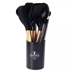 Conjunto De Panelas De Silicone Antiaderente, Utensílios De Cozinha, Espátula, Pá, Batedores De Ovo, Cabo De Madeira, Ferramenta De Cozinha, Utensílios De Cozinha, 12Pcs na internet