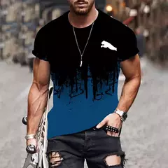 T-shirt estampada em gradiente masculino, camisa de manga curta, roupa casual ao ar livre, tamanho grande, moda street, 2024 na internet