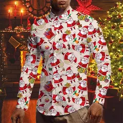 Camisas para homens outono natal férias lapela blusa masculina férias moda roupas masculinas diariamente rua camisas de manga longa botões na internet