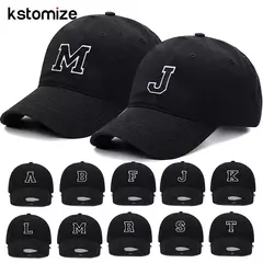 Boné bordado de algodão macio, letra inicial A-Z Snapback Caps para homens e mulheres, elegante equipe esporte viseiras, preto, alta qualidade