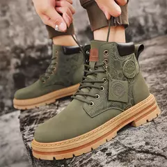 Imagem do Bota de couro amarela casual masculina, sapato de tornozelo alto, sapato de caminhada diário, motocicleta, marca luxo, moda