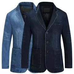 Imagem do Blazers jaqueta masculina casual denim fino bolso splicing casaco masculino manga comprida único breasted turn-down collar blazers jaqueta