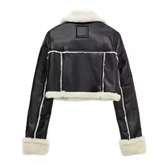 Jaqueta de shearling falso feminina, casaco de pele de carneiro, jaquetas retrô motociclista, tops, inverno - loja online