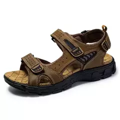 Sandálias masculinas clássicas de couro genuíno, sapatos de verão, casual, ao ar livre, praia, feriados, marca