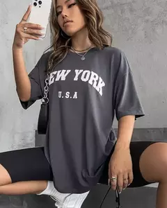 Blessyuki-Camisetas femininas estampadas com carta nova-iorquina, camisetas básicas com decote em O, streetwear retrô casual, tops harajuku para senhoras, plus size, verão - comprar online