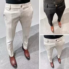 Calça casual de negócios slim fit monocromática masculina, terno de linho de alta qualidade, de escritório formal, social, plus size 38 na internet