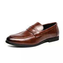 Mocassins de couro genuíno masculino, sapatos de negócios, vestido de noiva, moda casual, centavo, macio