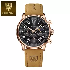 POEDAGAR-Relógio desportivo militar de luxo masculino, cronógrafo luminoso impermeável, relógios masculinos, quartzo, nylon, couro, data - loja online