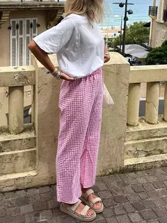 Calça xadrez casual feminina com cordão, cintura alta, calça reta, roupa diária, amiga da pele, moda verão, nova, venda quente - Wolf Magazine