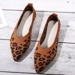 Sapatilhas de malha para mulheres, mocassins Houndstooth, ponto toe, mocassins de malha, tamanho grande feminino, leopardo, sapatos macios na internet