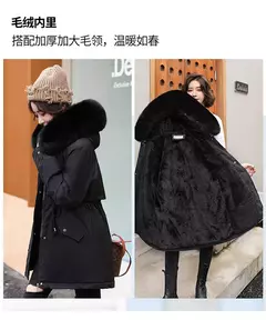 Parka longa de lã com capuz feminino com gola de pele, casaco fino, roupas acolchoadas, neve quente, moda inverno, novo, 2023