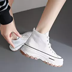 Imagem do Tênis casual de cano alto para mulheres, com cordões, lona de altura da plataforma, antiderrapante, resistente ao desgaste, sapatos femininos vulcanizados, primavera, 2024